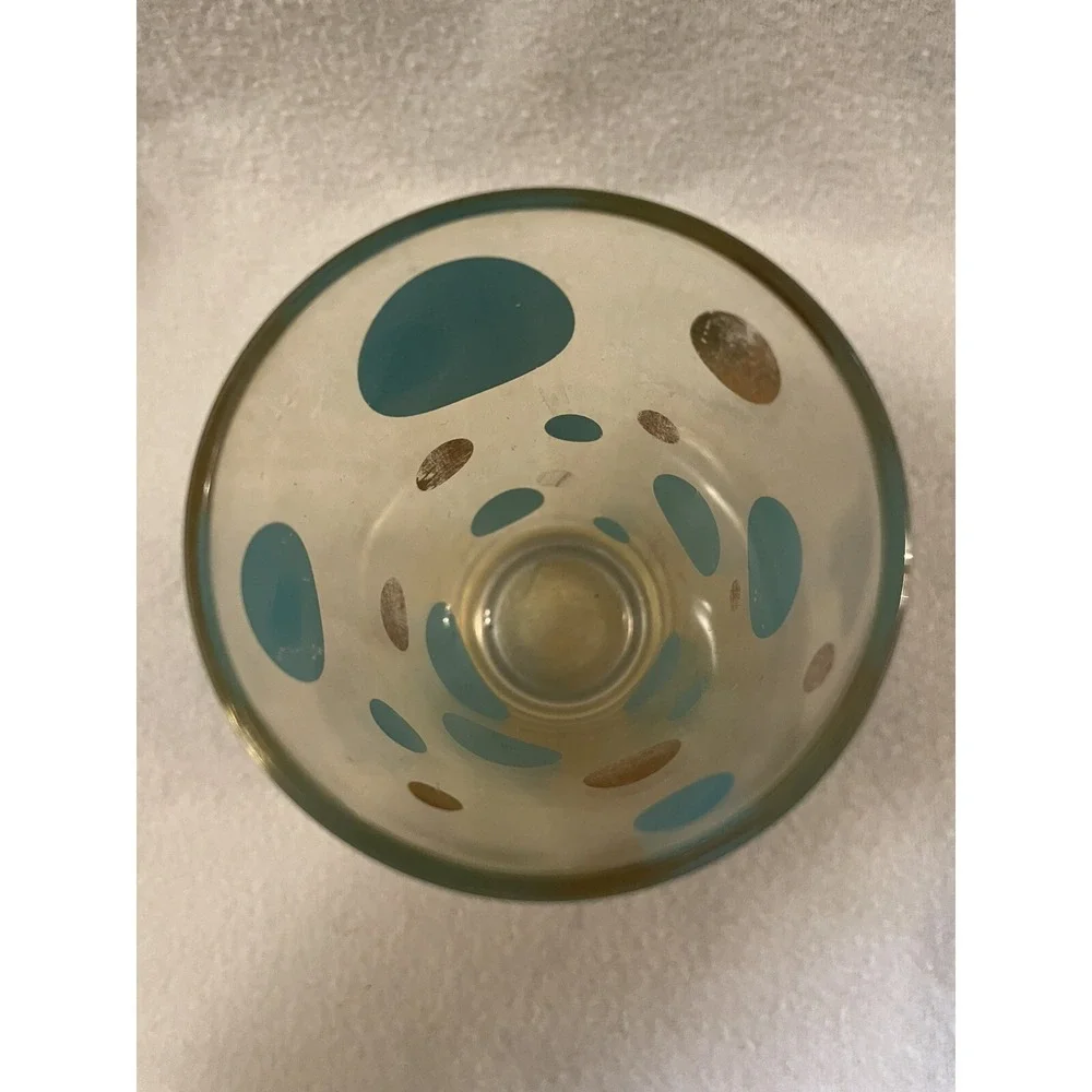 MCM Turquoise Blue & Gold Dot Glass Retro Vintage 5 1/4